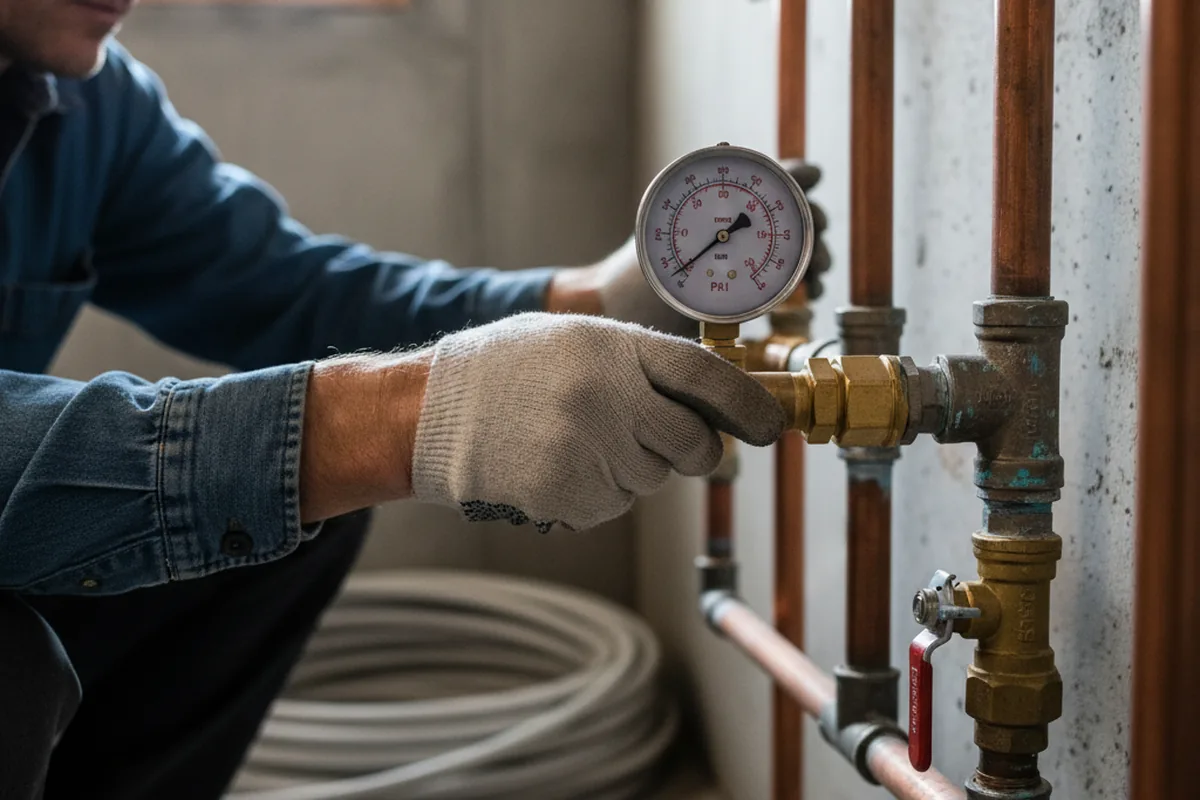 Pressure testing a repaired line during Water Line Repair in Floyds Knobs